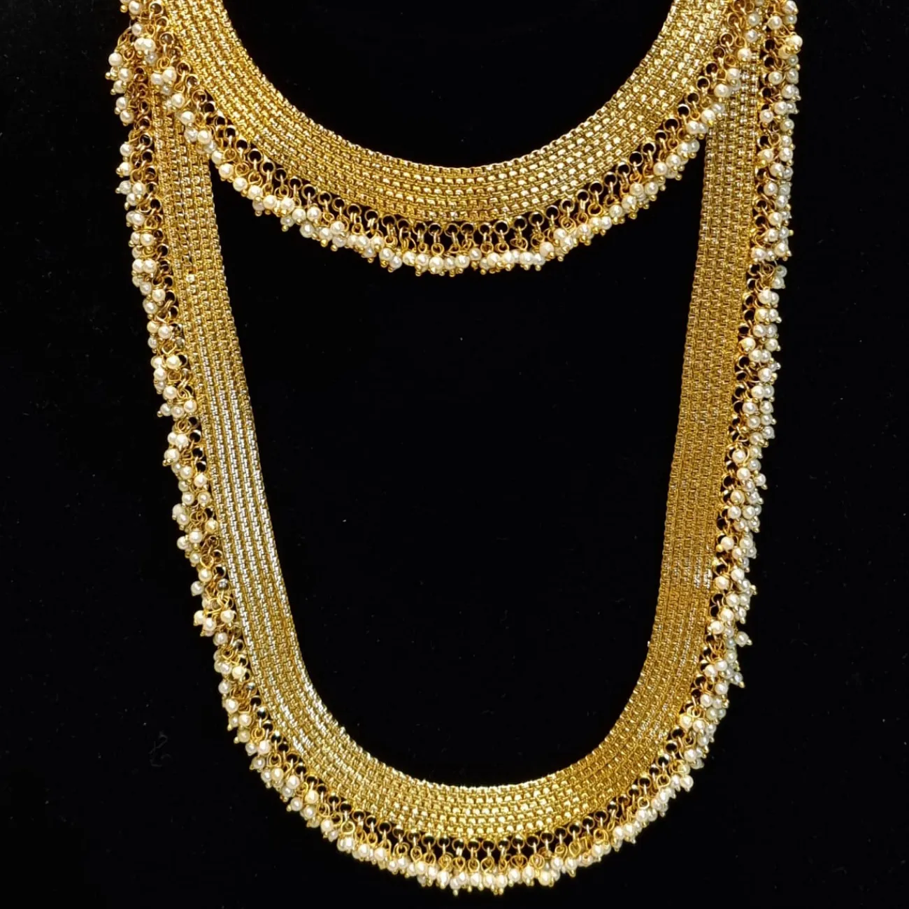 Gold Plated Bollywood Pearl Indian Traditional Bridal Choker Long Necklace Set