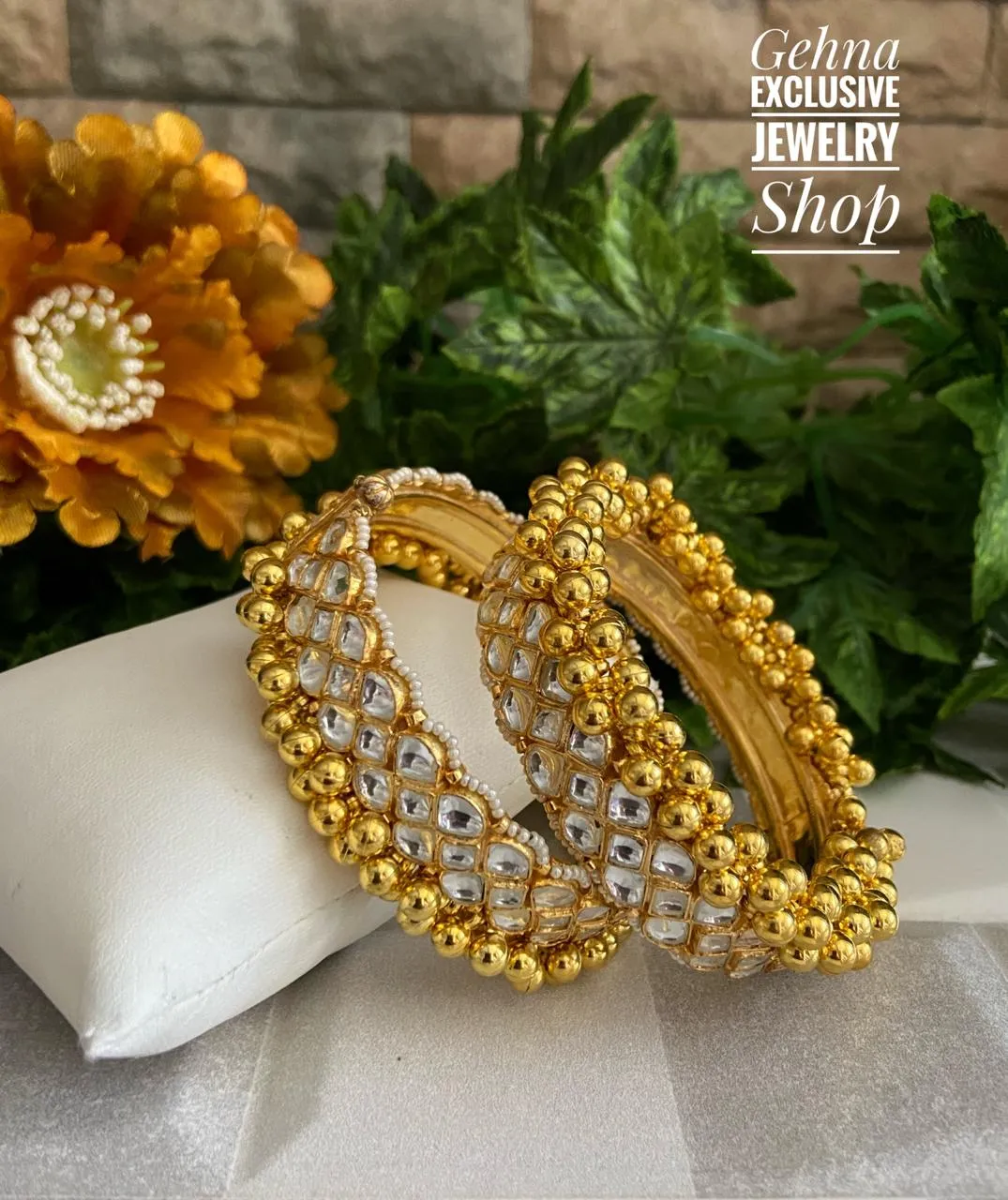 Gold Plated Jadau Bangles Handcrafted For Woman By Gehna Shop