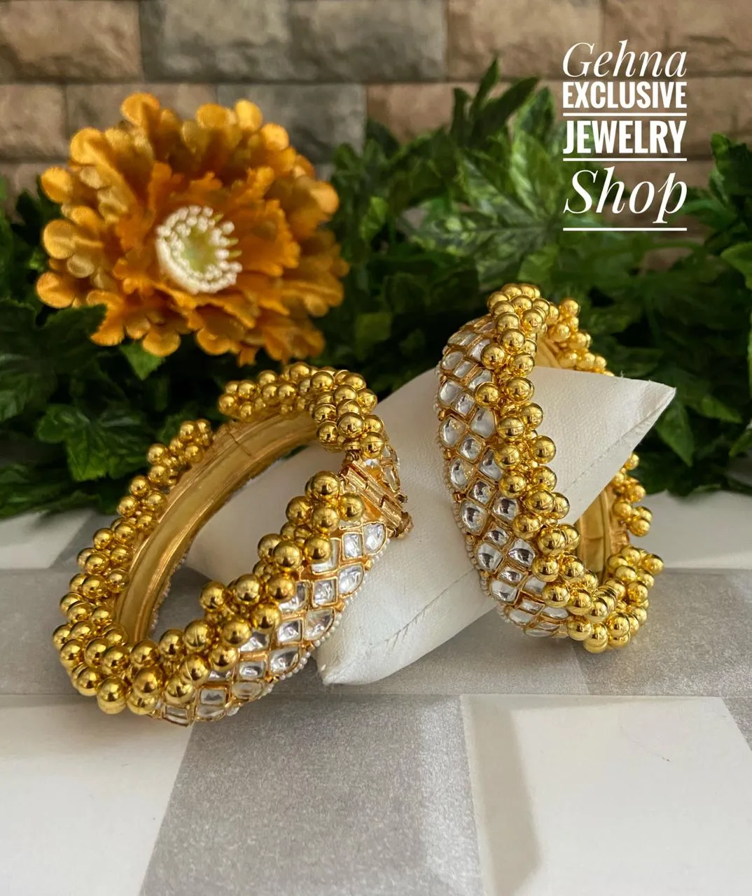 Gold Plated Jadau Bangles Handcrafted For Woman By Gehna Shop