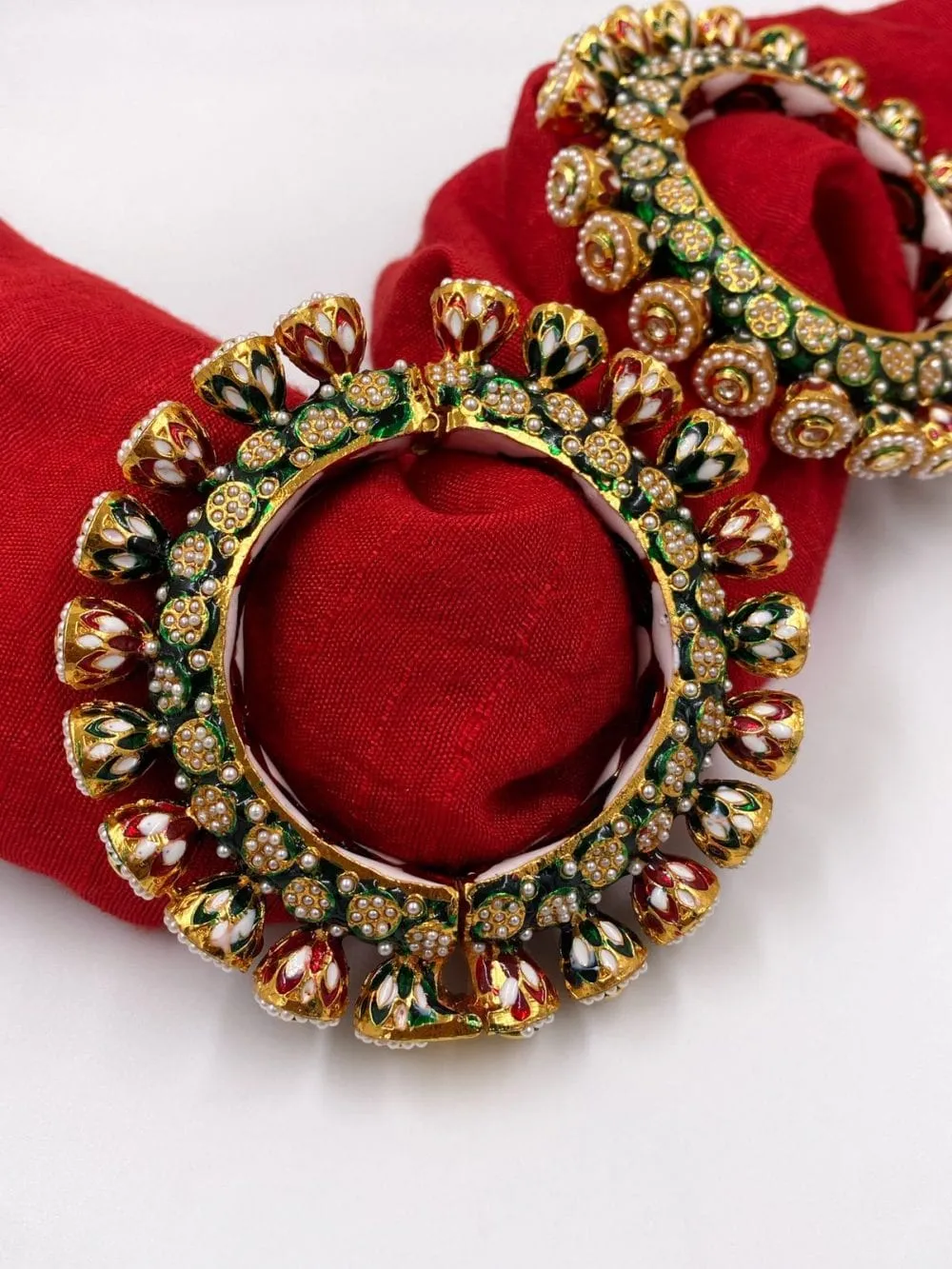 Gold Plated Kundan Meenakari And Pearls Green Pacheli Bangles For Women By Gehna Shop