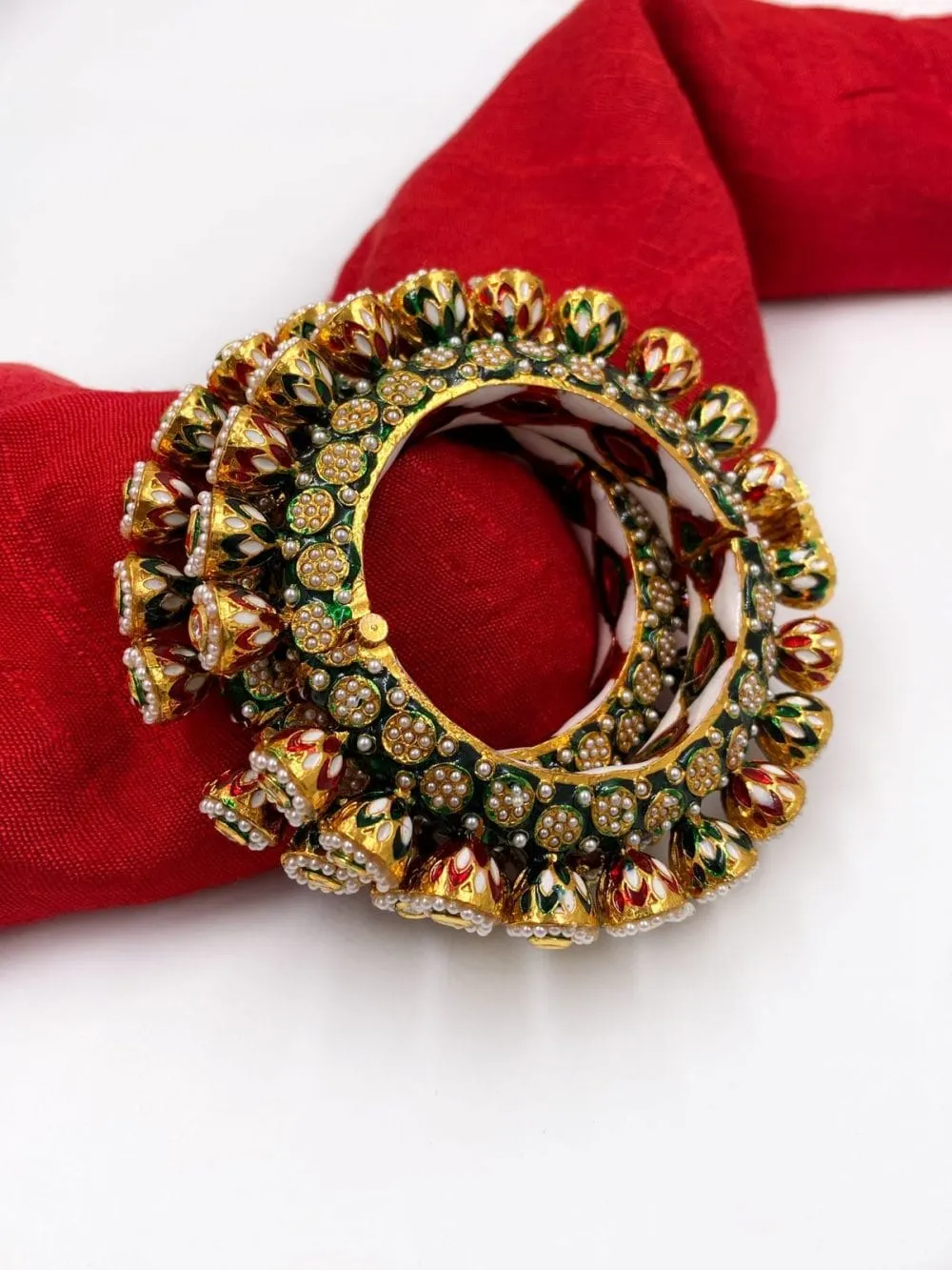 Gold Plated Kundan Meenakari And Pearls Green Pacheli Bangles For Women By Gehna Shop