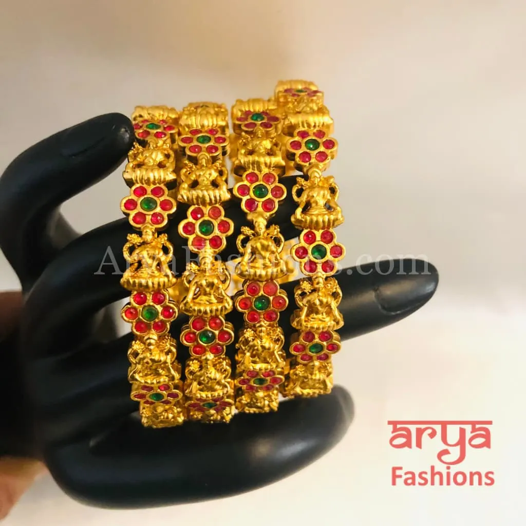 Golden Multicolor Bangles/ Temple Jewelry/ Golden Jadau Bangles