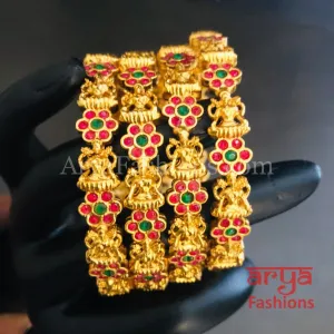 Golden Multicolor Bangles/ Temple Jewelry/ Golden Jadau Bangles