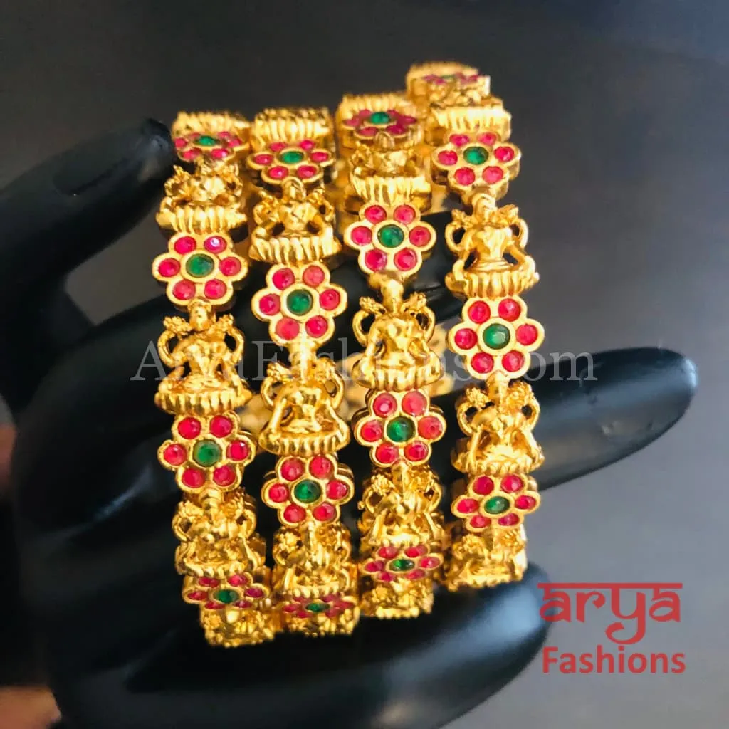 Golden Multicolor Bangles/ Temple Jewelry/ Golden Jadau Bangles