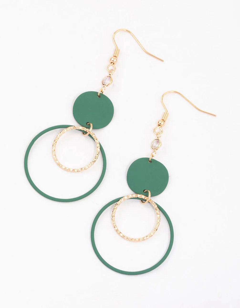 Green Disc & Open Circle Drop Earrings