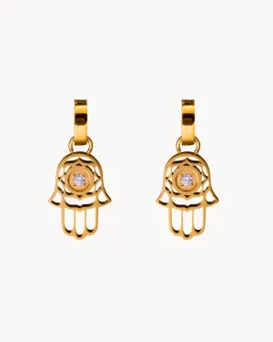 Hand of Fatima Earring Pendants, Gold