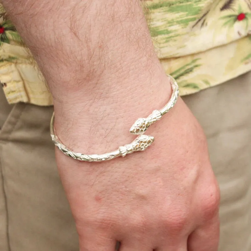 Heavy Snake Head Bangle with Diamante Pattern