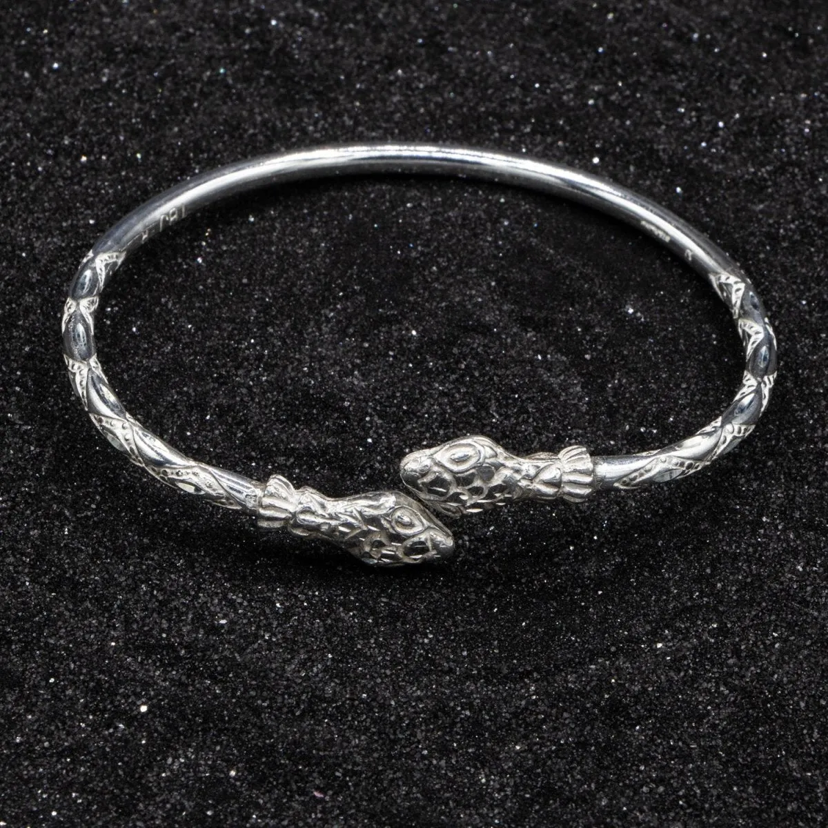 Heavy Snake Head Bangle with Diamante Pattern