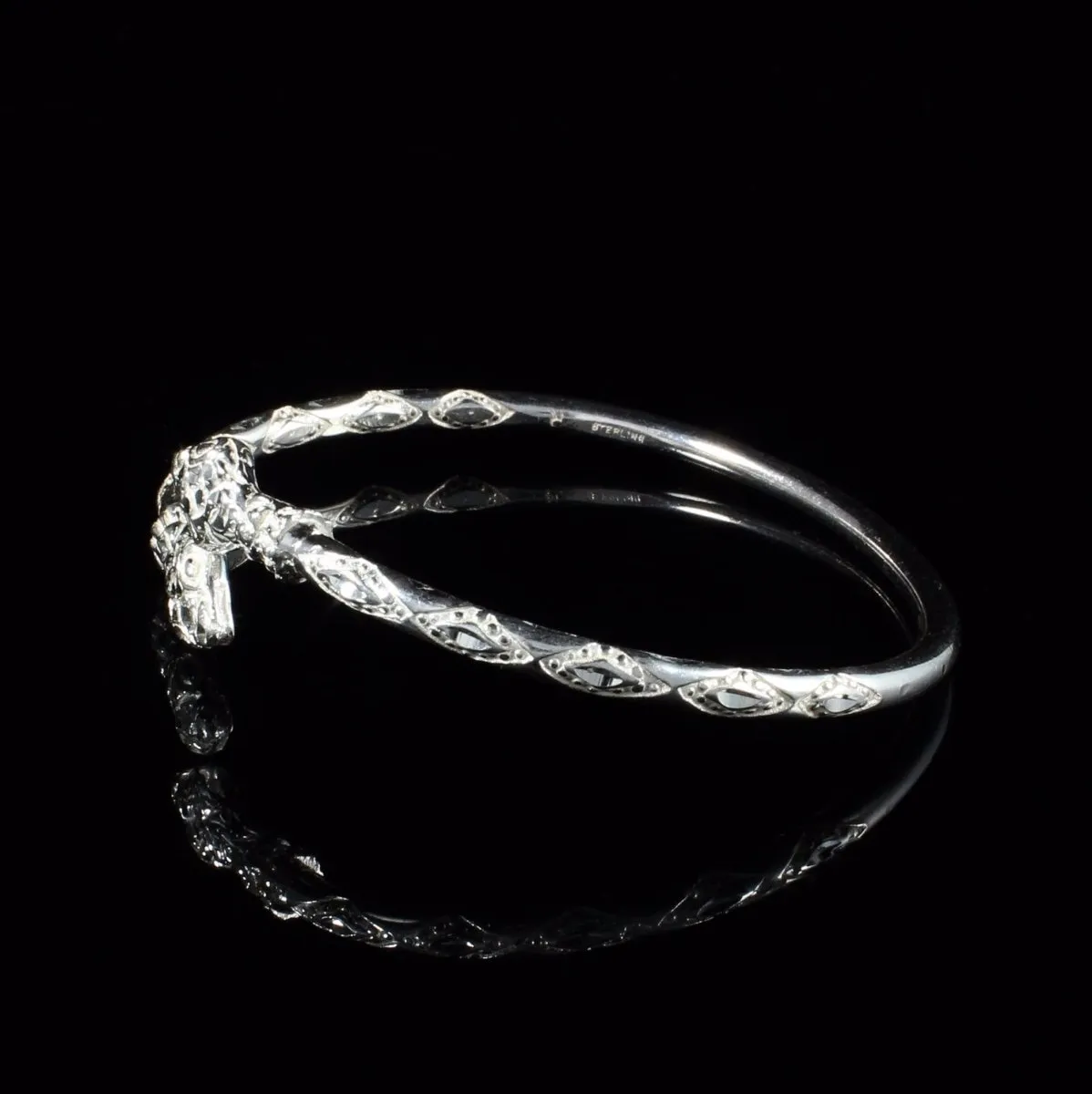 Heavy Snake Head Bangle with Diamante Pattern