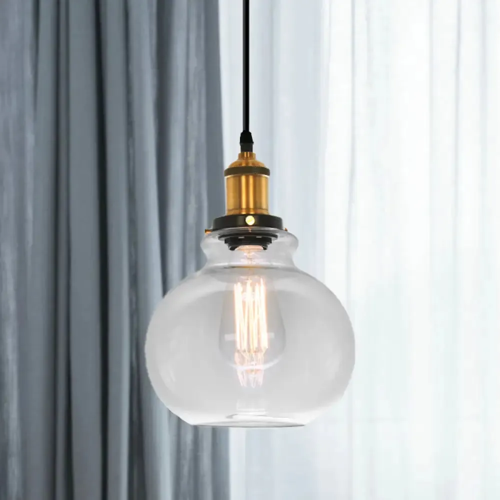 Industrial Clear Glass Pendant Light - Brass Finish, 7.5"/11" Wide