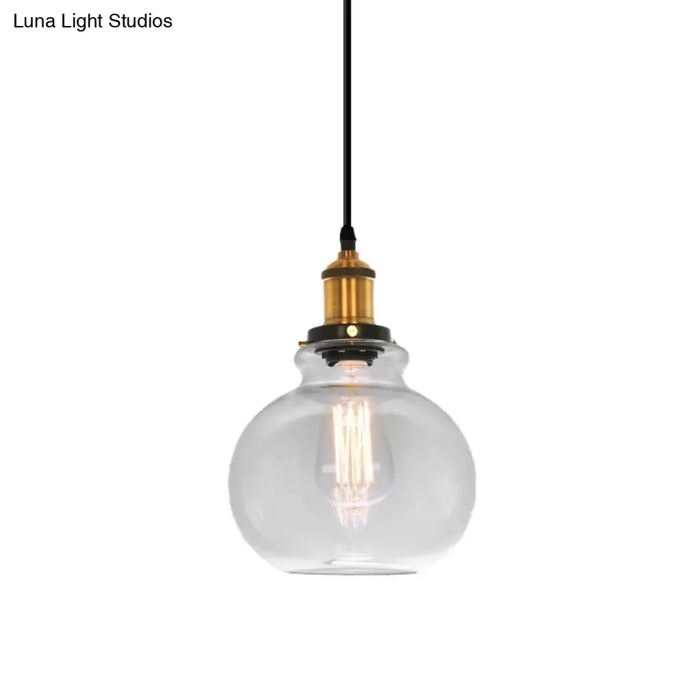 Industrial Clear Glass Pendant Light - Brass Finish, 7.5"/11" Wide