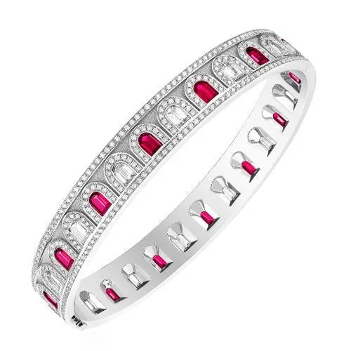 L'Arc Deco Bangle in Platinum with DAVIDOR Arch Cut Diamonds DAVIDOR Arch Cut Rubies and Brilliant Diamonds