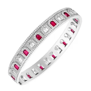 L'Arc Deco Bangle in Platinum with DAVIDOR Arch Cut Diamonds DAVIDOR Arch Cut Rubies and Brilliant Diamonds