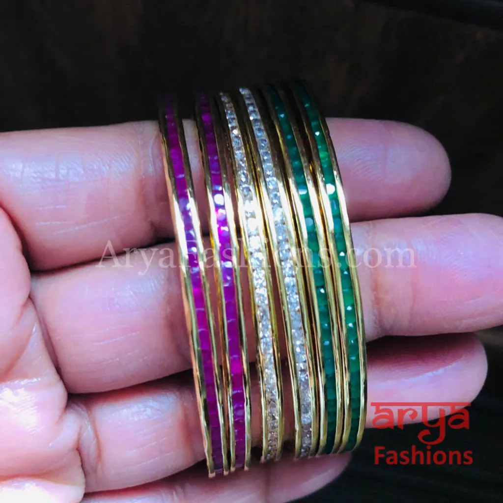 Laxmi Golden Tiranga Tri-color Cubic Zirconia Statement Bangles set of 6