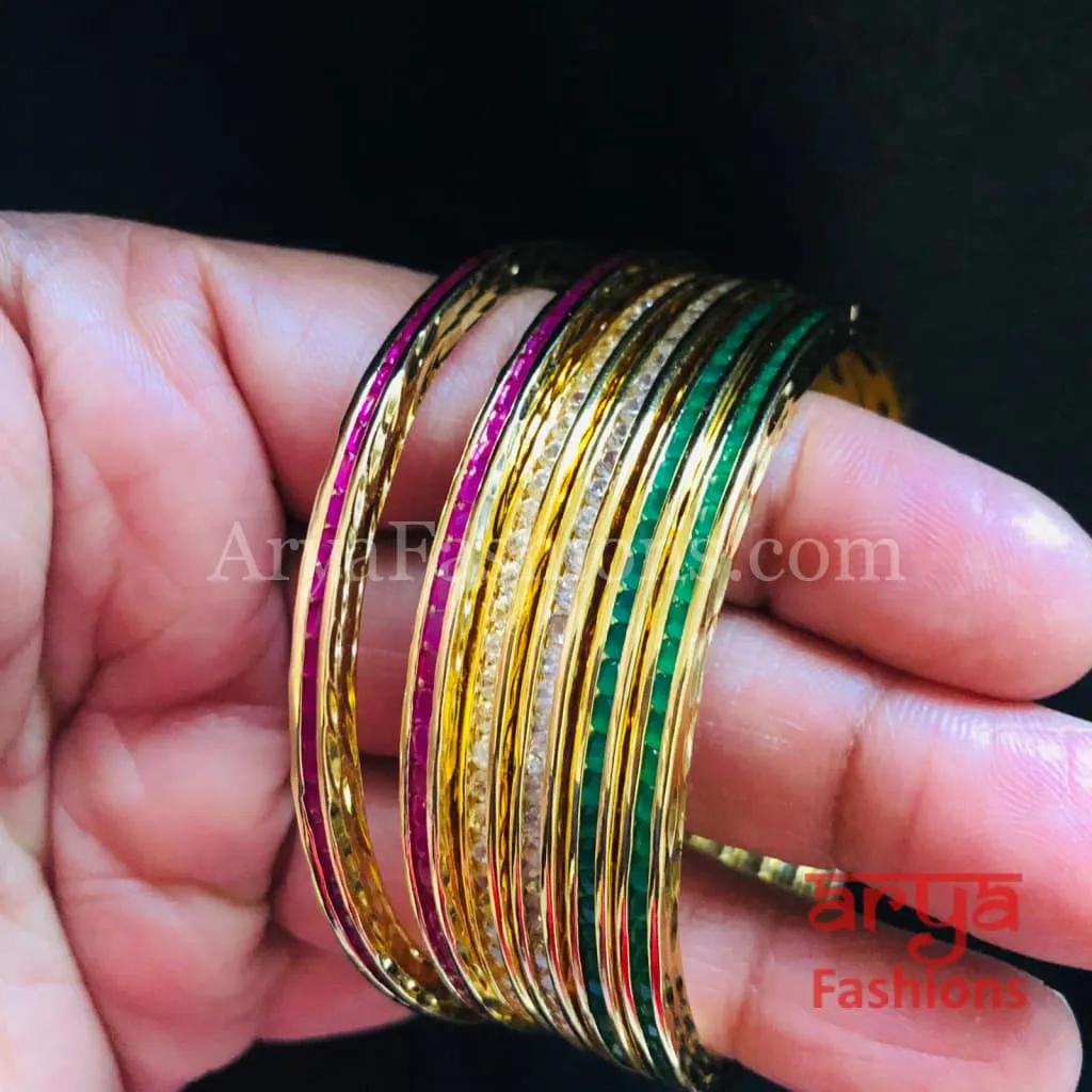 Laxmi Golden Tiranga Tri-color Cubic Zirconia Statement Bangles set of 6