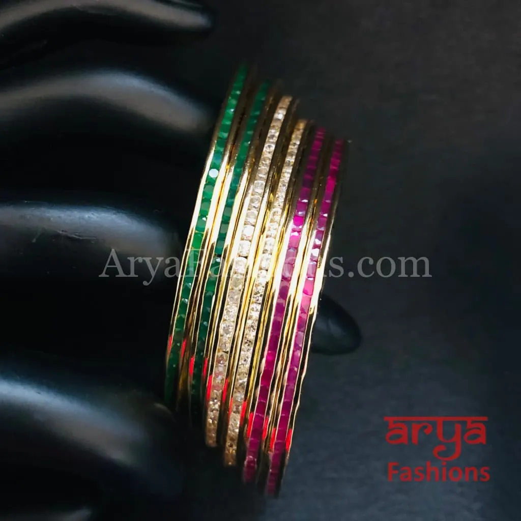 Laxmi Golden Tiranga Tri-color Cubic Zirconia Statement Bangles set of 6