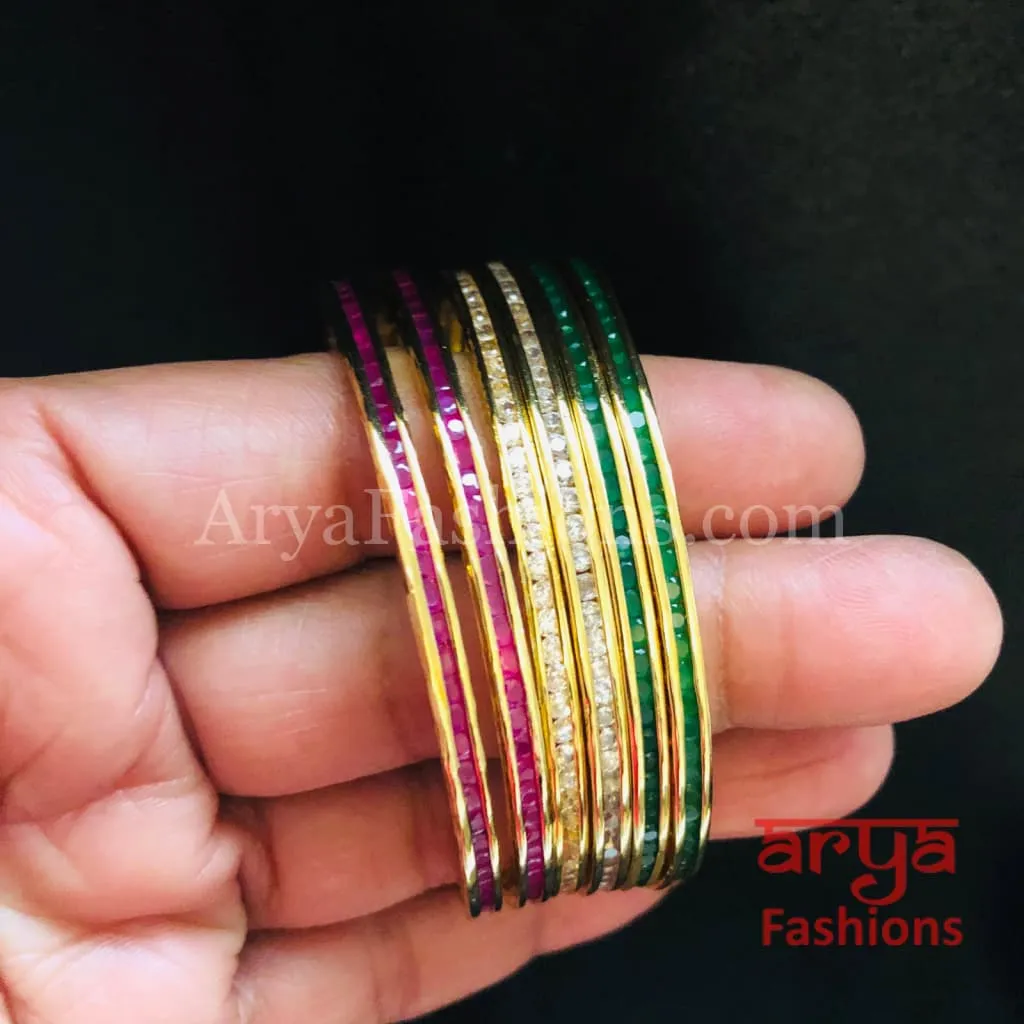 Laxmi Golden Tiranga Tri-color Cubic Zirconia Statement Bangles set of 6