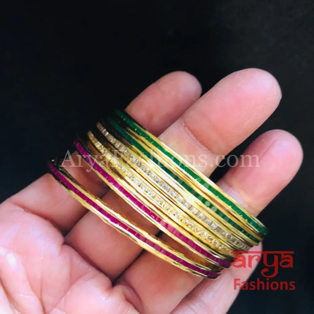 Laxmi Golden Tiranga Tri-color Cubic Zirconia Statement Bangles set of 6