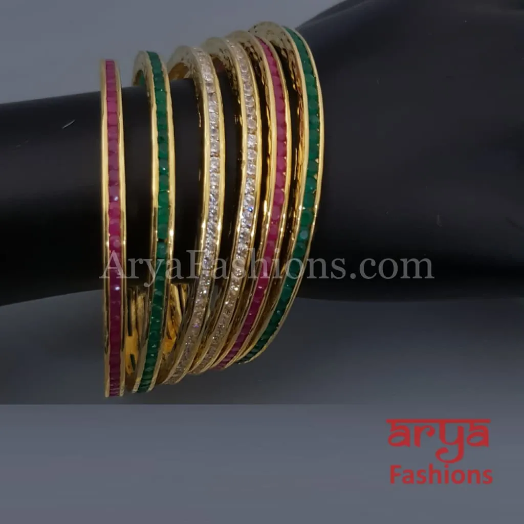 Laxmi Golden Tiranga Tri-color Cubic Zirconia Statement Bangles set of 6