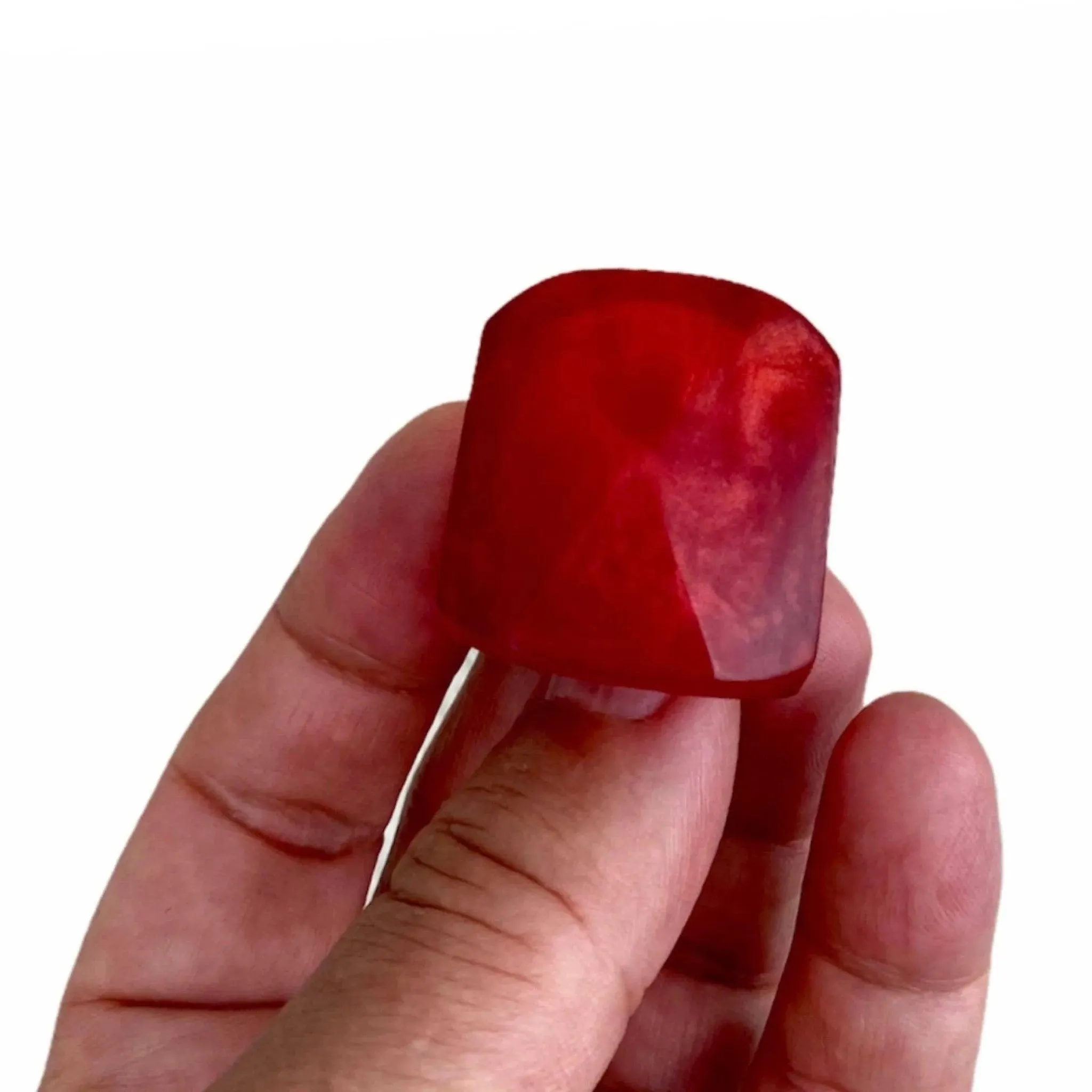 Lush Red Resin Chunky Ring Faceted Pyramid