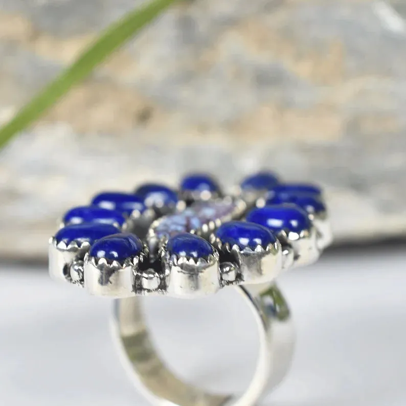 Native American Lapis Lazuli & Purple Copper Turquoise 925 Sterling Silver  Rings