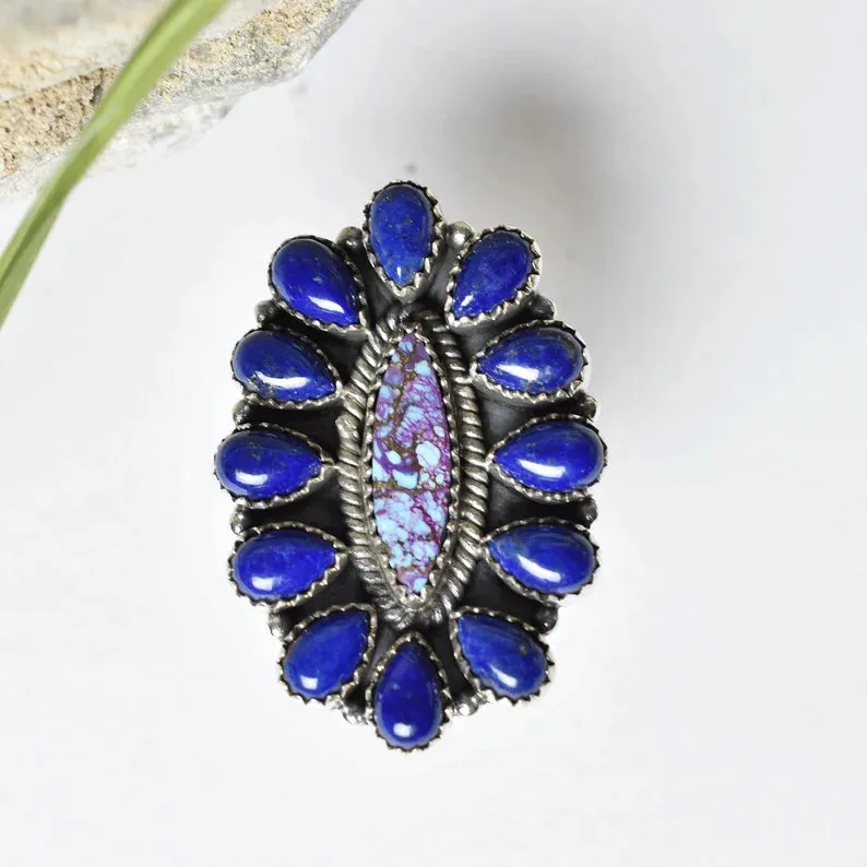 Native American Lapis Lazuli & Purple Copper Turquoise 925 Sterling Silver  Rings