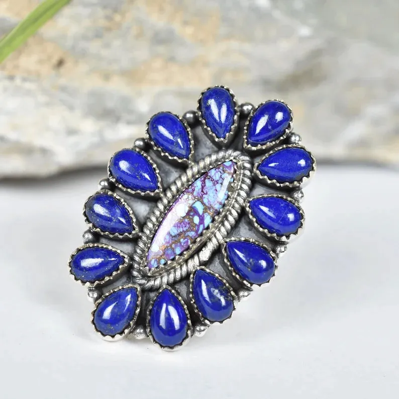 Native American Lapis Lazuli & Purple Copper Turquoise 925 Sterling Silver  Rings