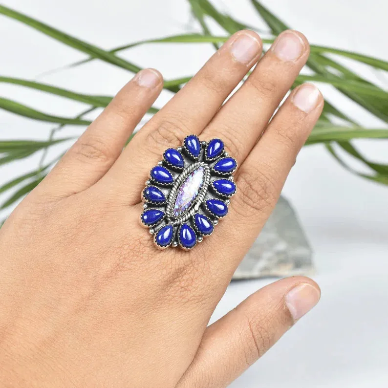 Native American Lapis Lazuli & Purple Copper Turquoise 925 Sterling Silver  Rings