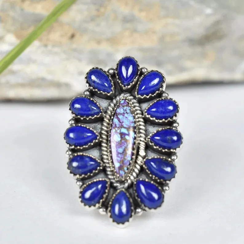 Native American Lapis Lazuli & Purple Copper Turquoise 925 Sterling Silver  Rings