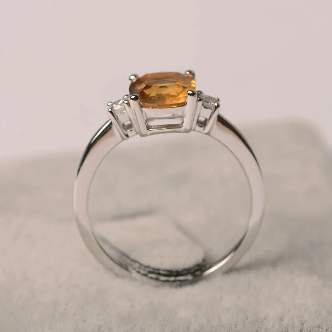 Natural Cushion Cut Citrine Solitaire Ring - 925 Sterling Silver Ring