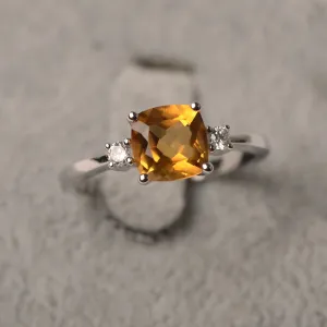 Natural Cushion Cut Citrine Solitaire Ring - 925 Sterling Silver Ring