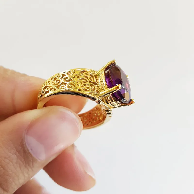 Natural Oval Cut Amethyst Filigree Statement Rings For Women - 14k Gold Vermeil Ring