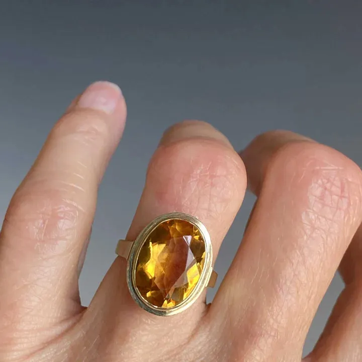 Natural Oval Cut Citrine Solitaire 14k Gold Vermeil Cocktail Rings