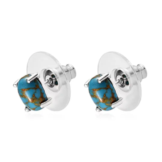 Natural Oval Cut Turquoise Simple Solitaire Studs For Women - 925 Sterling Silver Studs