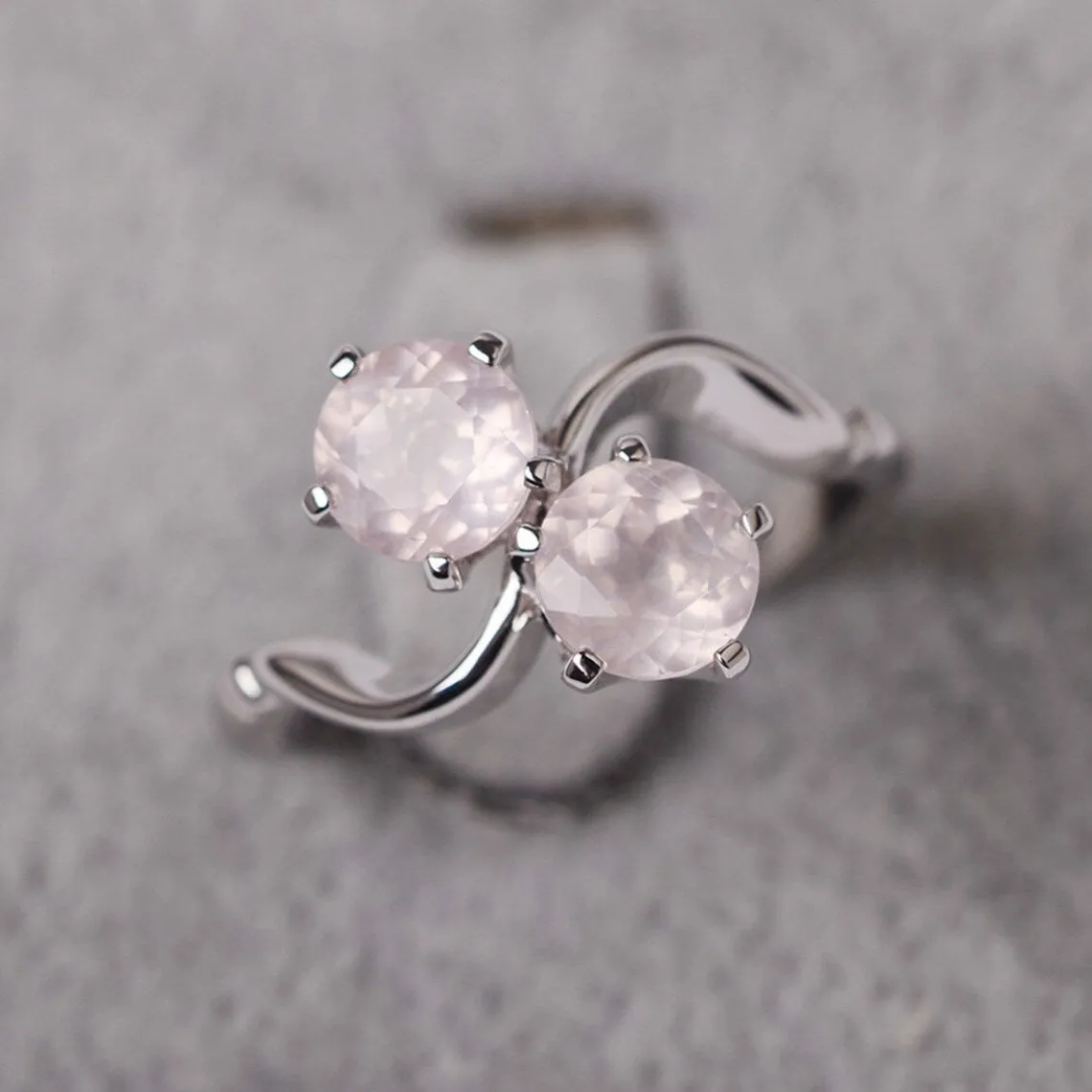 Natural Round Cut Rose Quartz Promise Ring - 925 Sterling Silver Ring