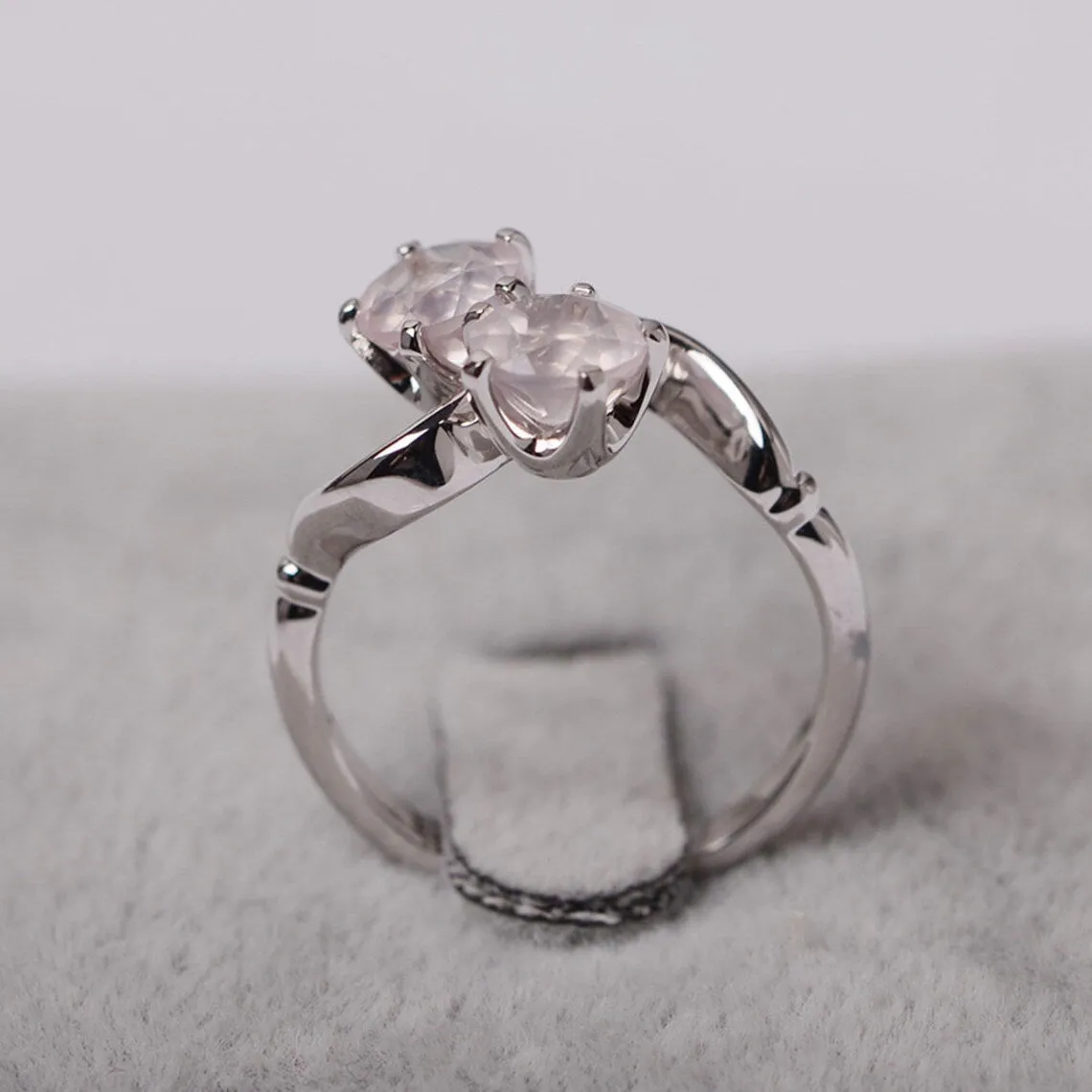 Natural Round Cut Rose Quartz Promise Ring - 925 Sterling Silver Ring