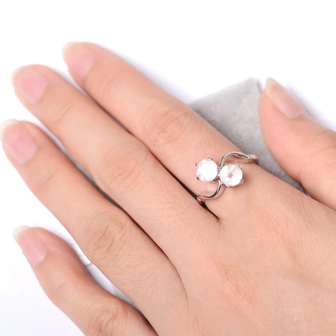 Natural Round Cut Rose Quartz Promise Ring - 925 Sterling Silver Ring