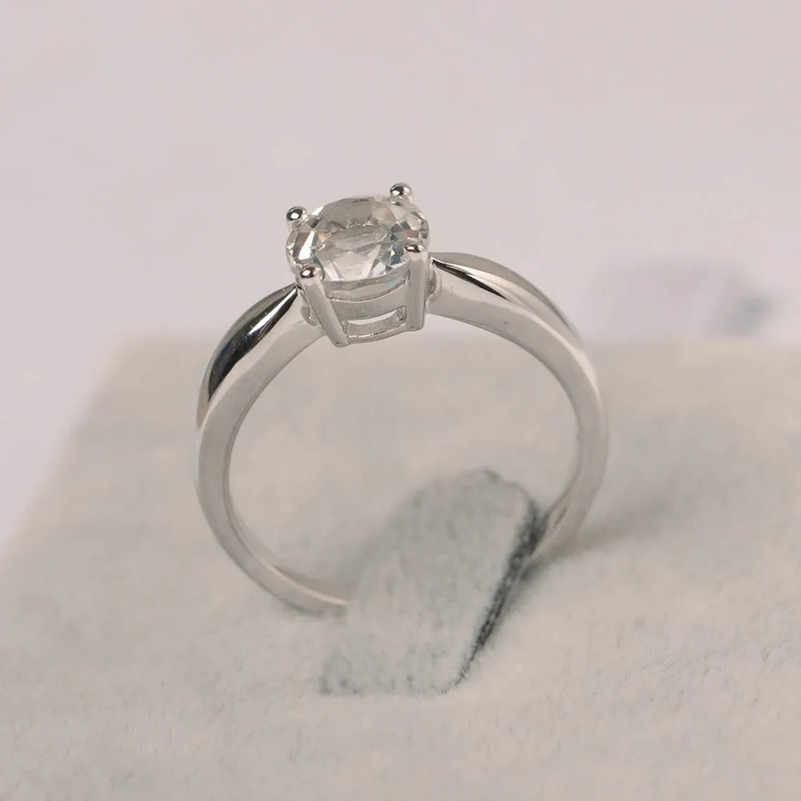 Natural Round Cut White Topaz Promise Ring - 925 Sterling Silver Ring