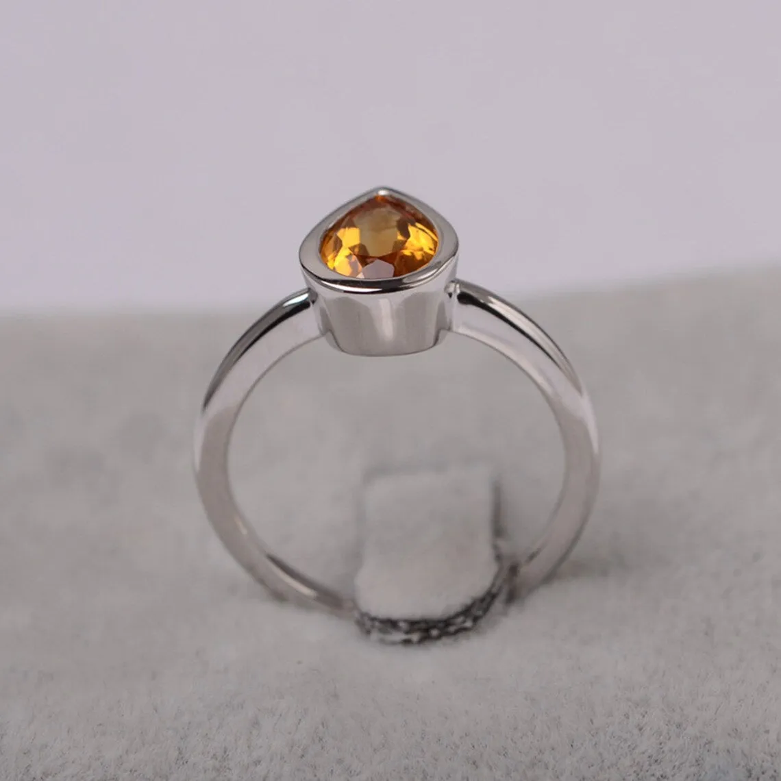 Natural Teardrop Cut Citrine Solitaire Ring - 925 Sterling Silver Ring