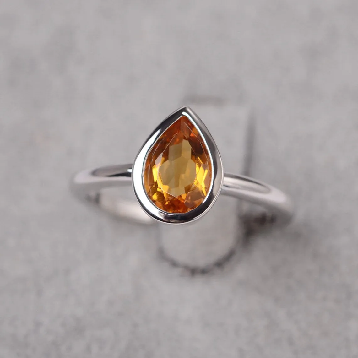 Natural Teardrop Cut Citrine Solitaire Ring - 925 Sterling Silver Ring