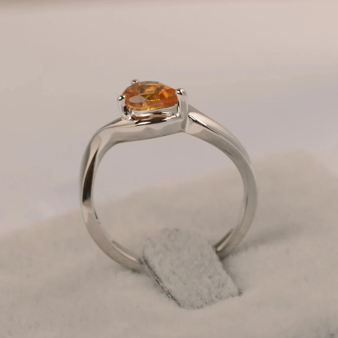 Natural Teardrop Cut Citrine Solitaire  Ring - 925 Sterling Silver Ring