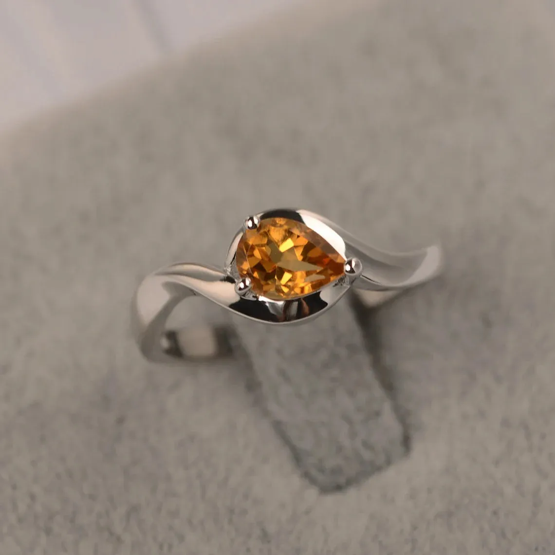 Natural Teardrop Cut Citrine Solitaire  Ring - 925 Sterling Silver Ring