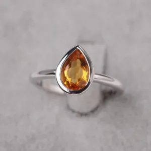 Natural Teardrop Cut Citrine Solitaire Ring - 925 Sterling Silver Ring