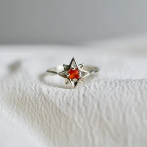 North Star Carnelian Rings - Celestial Stars Rings - 925 Sterling Silver Rings