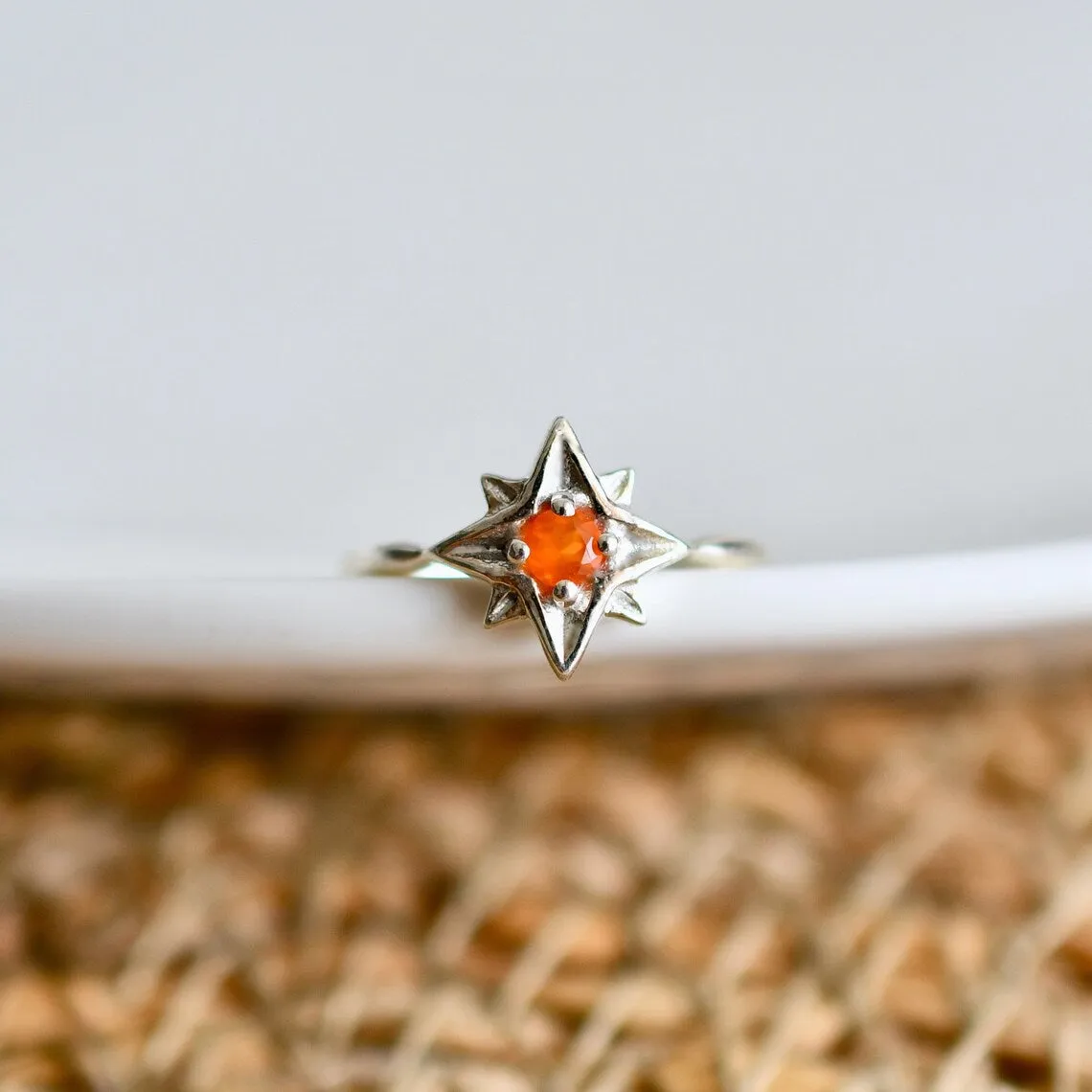 North Star Carnelian Rings - Celestial Stars Rings - 925 Sterling Silver Rings