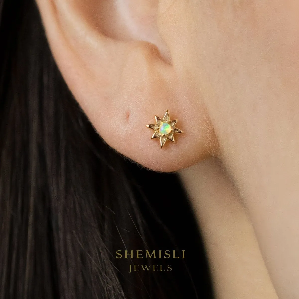 Opal Star Stud Earrings with Butterfly Backing, Gold, Silver SHEMISLI - SS203