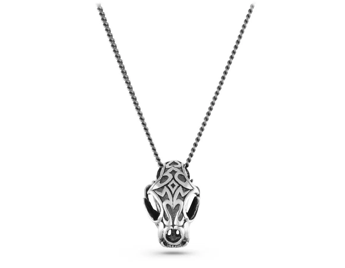 Ornate Lynx Skull Necklace - Silver