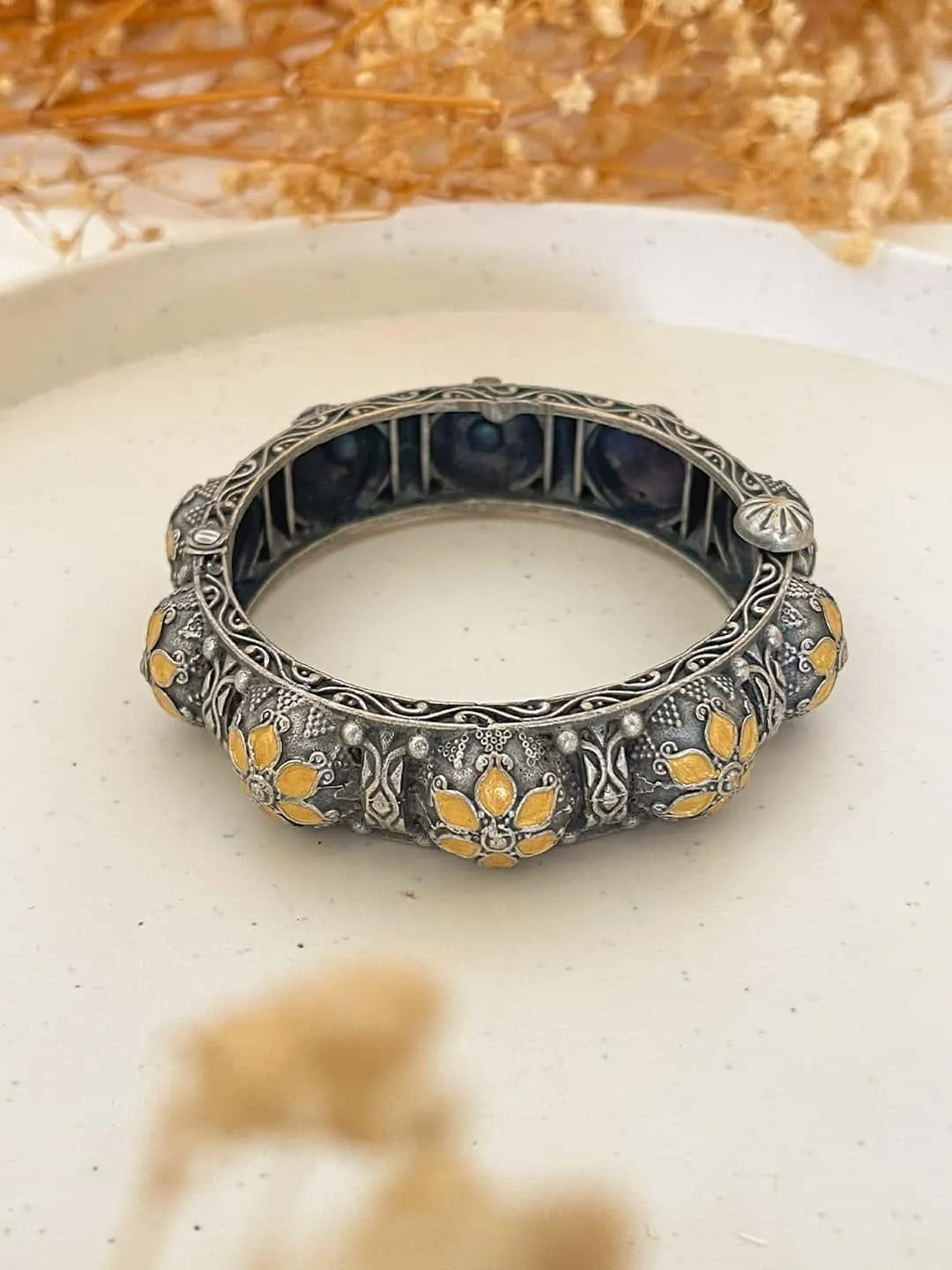 Oxidised Flower Shaped Tribal Bangle