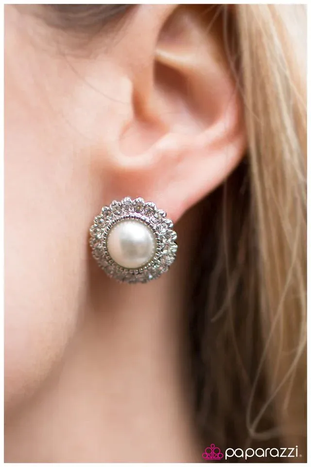 Paparazzi Earring ~ Bride To Be - White