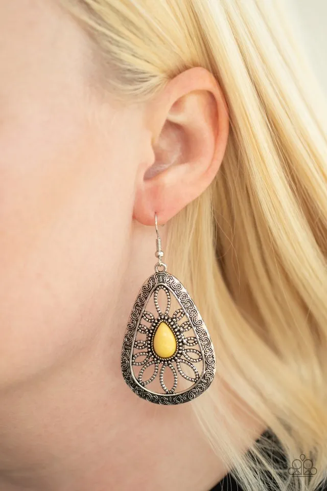 Paparazzi Earring ~ Floral Frill - Yellow